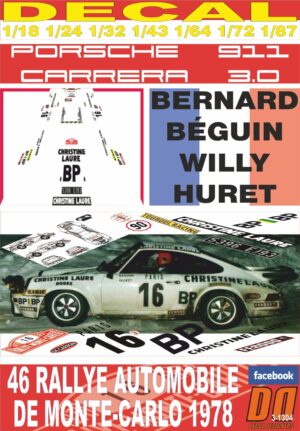 DECAL PORSCHE 911 CARRERA 3.0 B.BEGUIN R.MONTECARLO 1978 DnF (01)