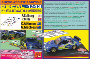ANEXO DECAL 1/43 SUBARU IMPREZA SOLBERG & ATKINSON N.ZEALAND 2006 5th & DnF
