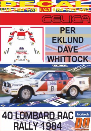 DECAL TOYOTA CELICA TWINCAM TURBO P.EKLUND RAC R. 1984 3rd