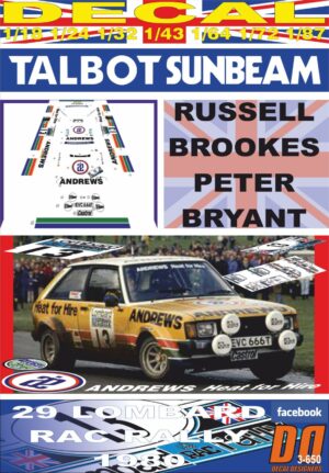 DECAL TALBOT SUNBEAM LOTUS R.BROOKES RAC R. 1980 4th (01)