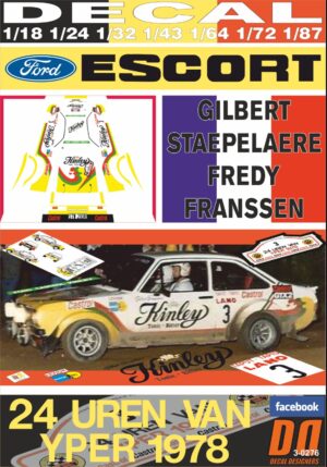 DECAL FORD ESCORT RS 1800 MKII G.STAEPELAERE YPRES 24 HOURS R. 1978 2nd (01)