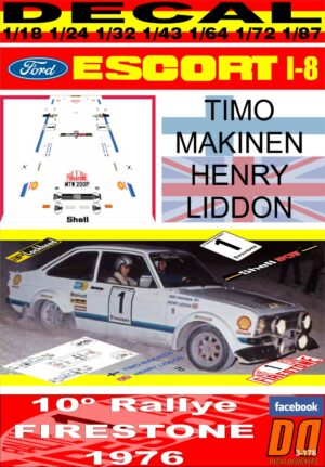 DECAL FORD ESCORT RS 1800 MKII T.MAKINEN R.FIRESTONE 1976 2nd (01)