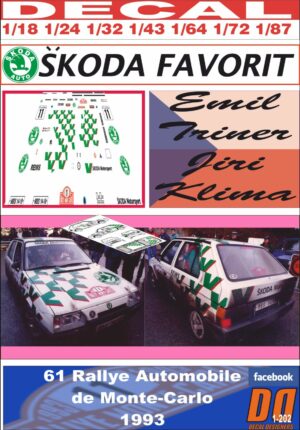 DECAL SKODA FAVORIT 136L EMIL TRINER RALLY MONTECARLO 1993 (01)