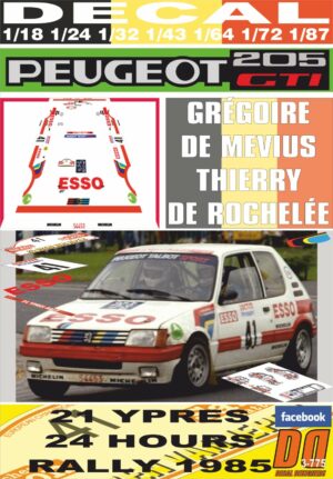 DECAL PEUGEOT 205 GTI G. DE MEVIUS YPRES 24 R. 1985 31st