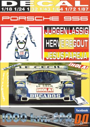 DECAL PORSCHE 956 LASSIG/REGOUT/PAREJA SPA 1985 8th