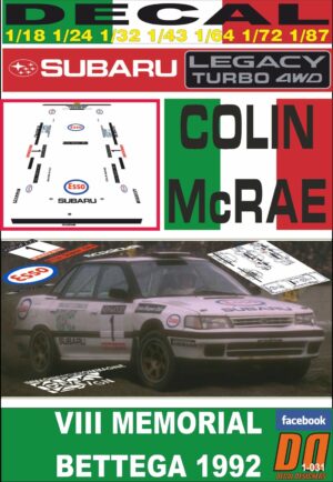 DECAL SUBARU LEGACY RS COLIN McRAE MEMORIAL BETTEGA 1992