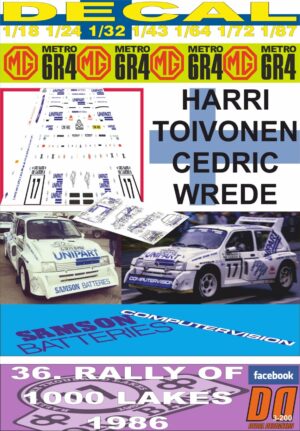 DECAL MG METRO 6R4 HARRI TOIVONEN 1000 LAKES R. 1986 8th (01)