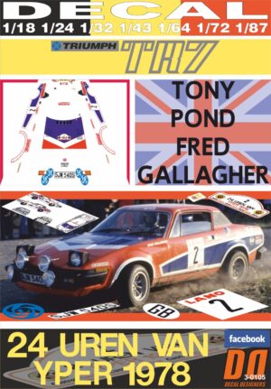 DECAL TRIUMPH TR7 V8 T.POND YPRES 24 HOURS R. 1978 WINNER (01)