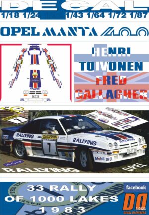 DECAL OPEL MANTA 400 ROTHMANS H.TOIVONEN 1000 LAKES R. 1983 DnF (01)