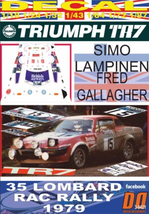 DECAL TRIUMPH  TR7 V8 SIMO LAMPINEN RAC R. 1979 17th (01)