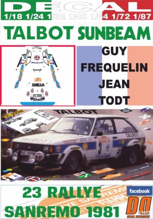 DECAL TALBOT SUNBEAM LOTUS G.FREQUELIN R.SANREMO 1981 DnF (01)