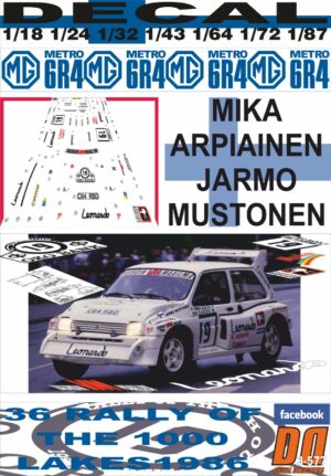 DECAL MG METRO 6R4 M.ARPIAINEN 1000 LAKES R. 1986 DnF