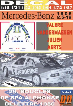 DECAL MERCEDES BENZ 190E 2.3 16V V.VANDERMAESEN BOUCLES DE SPA 1986 DnF (01)
