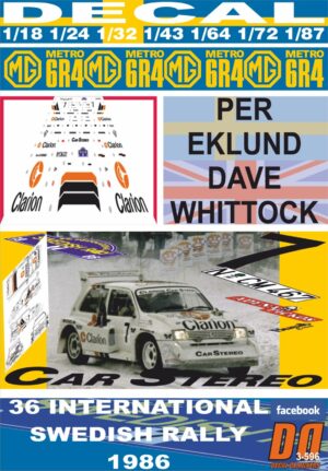 DECAL MG METRO 6R4 PER EKLUND SWEDISH R. 1986 DnF (01)