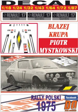 DECAL RENAULT 17 GORDINI BLAZEJ KRUPA RALLY POLSKI 1975 (01)