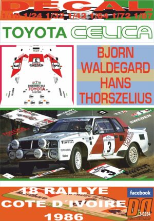 DECAL TOYOTA CELICA TWINCAM TURBO B.WALDEGARD R. COTE D´IVOIRE 1986 WINNER (01)