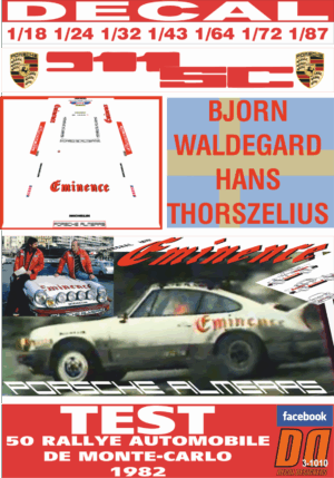 DECAL PORSCHE 911 SC BJORN WALDEGARD TEST R. MONTECARLO 1982