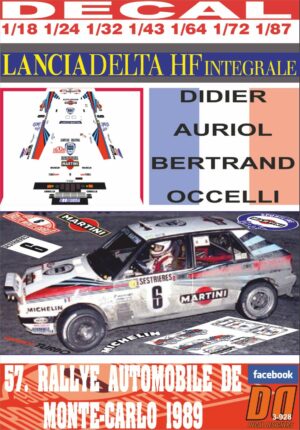 DECAL LANCIA DELTA INTEGRALE D.AURIOL R. MONTECARLO 1989 2nd (01)