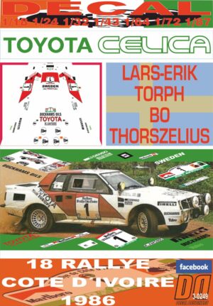 DECAL TOYOTA CELICA TWINCAM TURBO L-E. TORPH R.COTE D´IVOIRE 1986 2nd (01)