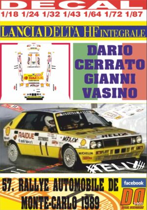 DECAL LANCIA DELTA INTEGRALE D.CERRATO R. MONTECARLO 1989 7th