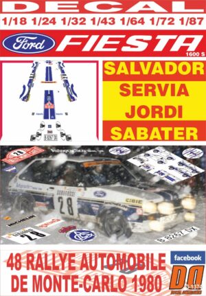 DECAL FORD FIESTA MKI 1600S S.SERVIA R.MONTECARLO 1980 9th (01)