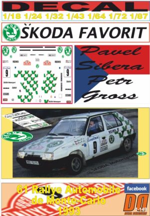 DECAL SKODA FAVORIT PAVEL SIBERA RALLY MONTECARLO 1993 (01)