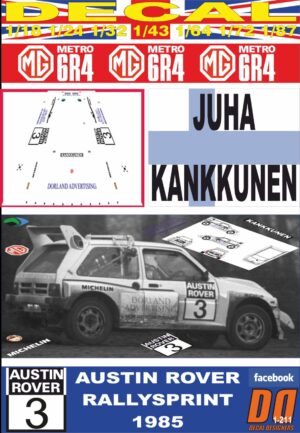 DECAL MG METRO 6R4 JUHA KANKKUNEN AUSTIN ROVER RALLYSPRINT 1985 (01)