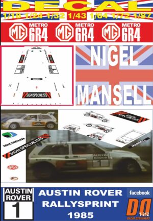DECAL MG METRO 6R4 NIGEL MANSELL AUSTIN ROVER RALLYSPRINT 1985 (01)