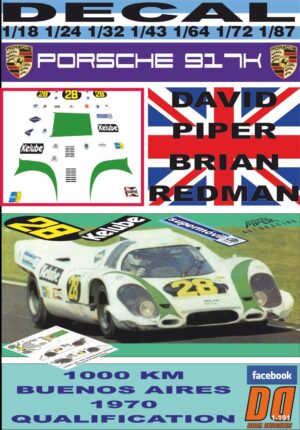 DECAL PORSCHE 917K PIPER - REDMAN 1000 KM BUENOS AIRES QUALIFICATION (01)