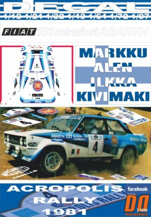 DECAL FIAT 131 ABARTH M.ALEN ACROPOLIS R. 1981 2nd (01)
