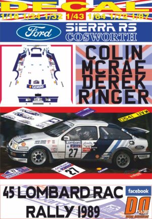 DECAL FORD SIERRA RS COSWORTH C. McRAE RAC R. 1989 DnF (01)