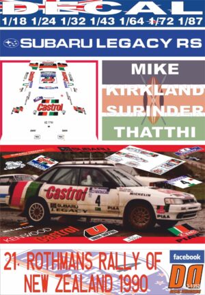 DECAL SUBARU LEGACY RS M.KIRKLAND R.OF NEW ZEALAND 1990 DnF