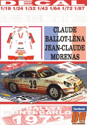 DECAL ALPINE RENAULT A110 1800 C.BALLOT-LENA R.MONTECARLO 1973 23rd (01)