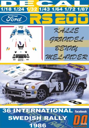 DECAL FORD RS200 K.GRUNDEL SWEDISH R. 1986 3rd (01)