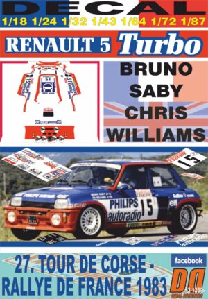 DECAL RENAULT 5 TURBO "Tour de Corse" B.SABY TOUR DE CORSE 1983 5th (01)