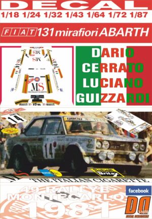 DECAL FIAT 131 ABARTH D.CERRATO R.MONTECARLO 1981 11st (01)