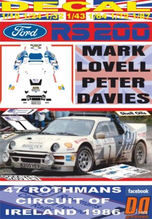 DECAL FORD RS200 M.LOVELL C.OF IRELAND 1986 WINNER (01)