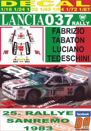 DECAL LANCIA 037 RALLY FABRIZIO TABATON R.SANREMO 1983 DnF (01)