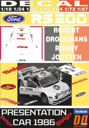 DECAL FORD RS200 BELGA PRESENTATION CAR R.DROOGMANS 1986 (01)