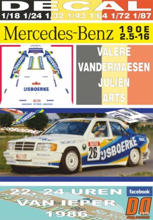 DECAL MERCEDES BENZ 190 E 2.3 16V V.VANDERMAESEN YPRES 24 HOURS R. 1986 DnF