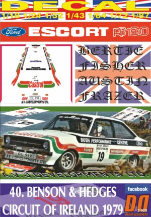 DECAL FORD ESCORT RS 1800 MKII BERTIE FISHER C.OF IRELAND 1979 3rd (01)