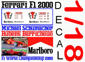 ANEXO DECAL 1/18 FERRARI F1 2000 MICHAEL SCHUMACHER – RUBENS BARRICHELLO