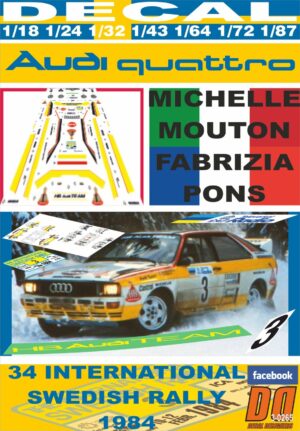 DECAL AUDI QUATTRO A2 MICHELLE MOUTON SWEDISH R. 1984 2nd (01)
