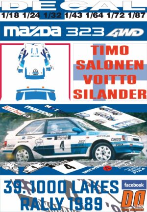 DECAL MAZDA 323 4WD T.SALONEN 1000 LAKES R.1989 2nd (01)