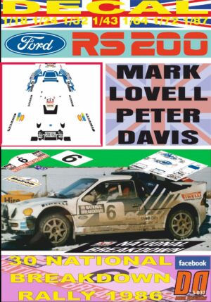 DECAL FORD RS 200 M. LOVELL NATIONAL BREAKDOWN R. 1986 5th (01)