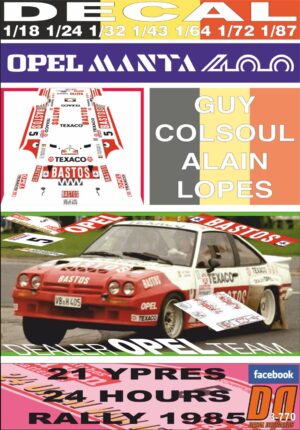 DECAL OPEL MANTA 400 "BASTOS" G.COLSOUL YPRES 24 R. 1985 5th (01)