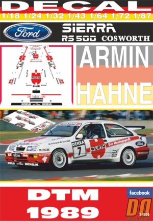 DECAL FORD SIERRA RS 500 COSWORTH ARMIN HAHNE DTM 1989 (01)