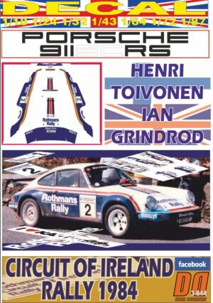 DECAL PORSCHE 911 SC RS HENRI TOIVONEN CIRCUIT OF IRELAND 1984 R. DnF (01)