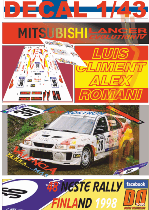 DECAL 1/43 MITSUBISHI LANCER EVO IV L.CLIMENT R.FINLAND 1998 20th (01)