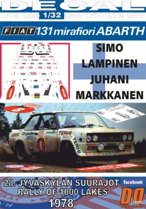 DECAL FIAT 131 ABARTH SIMO LAMPINEN 1000 LAKES R. 1978 5th (01)